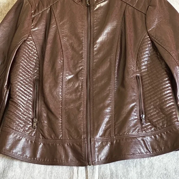 GUESS WOMANS BROWN SNAKE SKIN FAUX LEATHER MOTORCYCLE JACKET SZXL - Picture 13 of 16